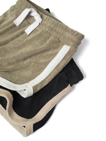Terry Cloth Track Short - Khaki Green by Little Bipsy