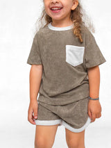 Terry Cloth Track Short - Khaki Green by Little Bipsy