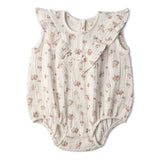 Organic Sleeveless Ruffle Bubble Romper - Blush Floral by Makemake