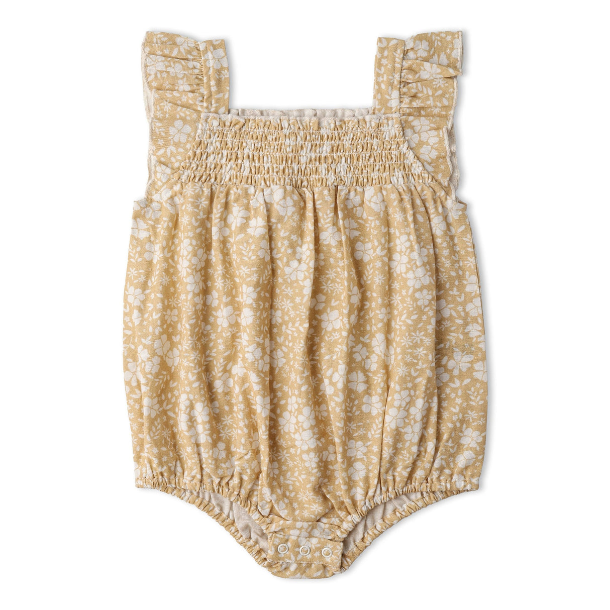 Organic Ruffle Sleeve Bubble Romper- Yellow Blossom by Makemake