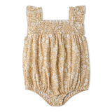 Organic Ruffle Sleeve Bubble Romper- Yellow Blossom by Makemake