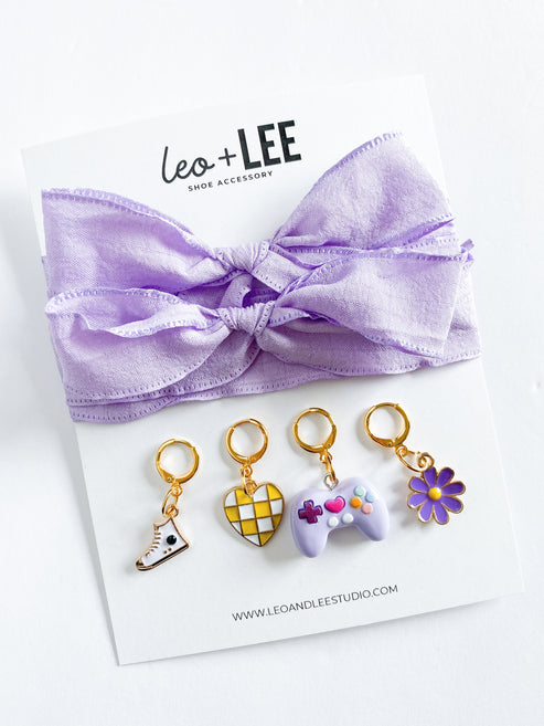 Kids Sneaker Charm Set + Lavender Laces by Leo + Lee