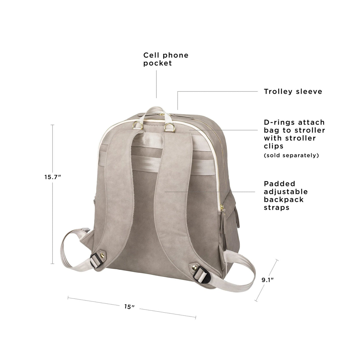 2-in-1 Provisions Diaper Bag Backpack in Grey Matte Leatherette by Petunia Pickle Bottom