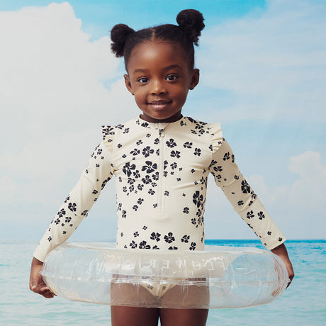 Flowers Print on Beige L/S Swimsuit by miles the label