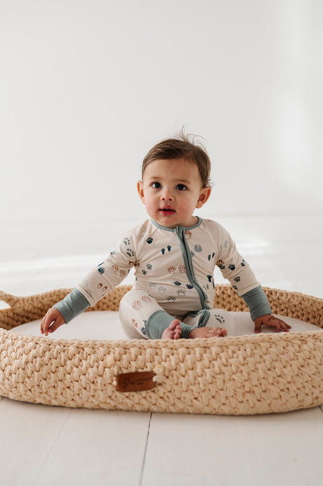 Long Sleeve Zip Romper- Footprints by babysprouts