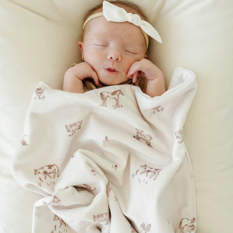 Minky Stretch Mini Blanket- Farm Animals by Saranoni