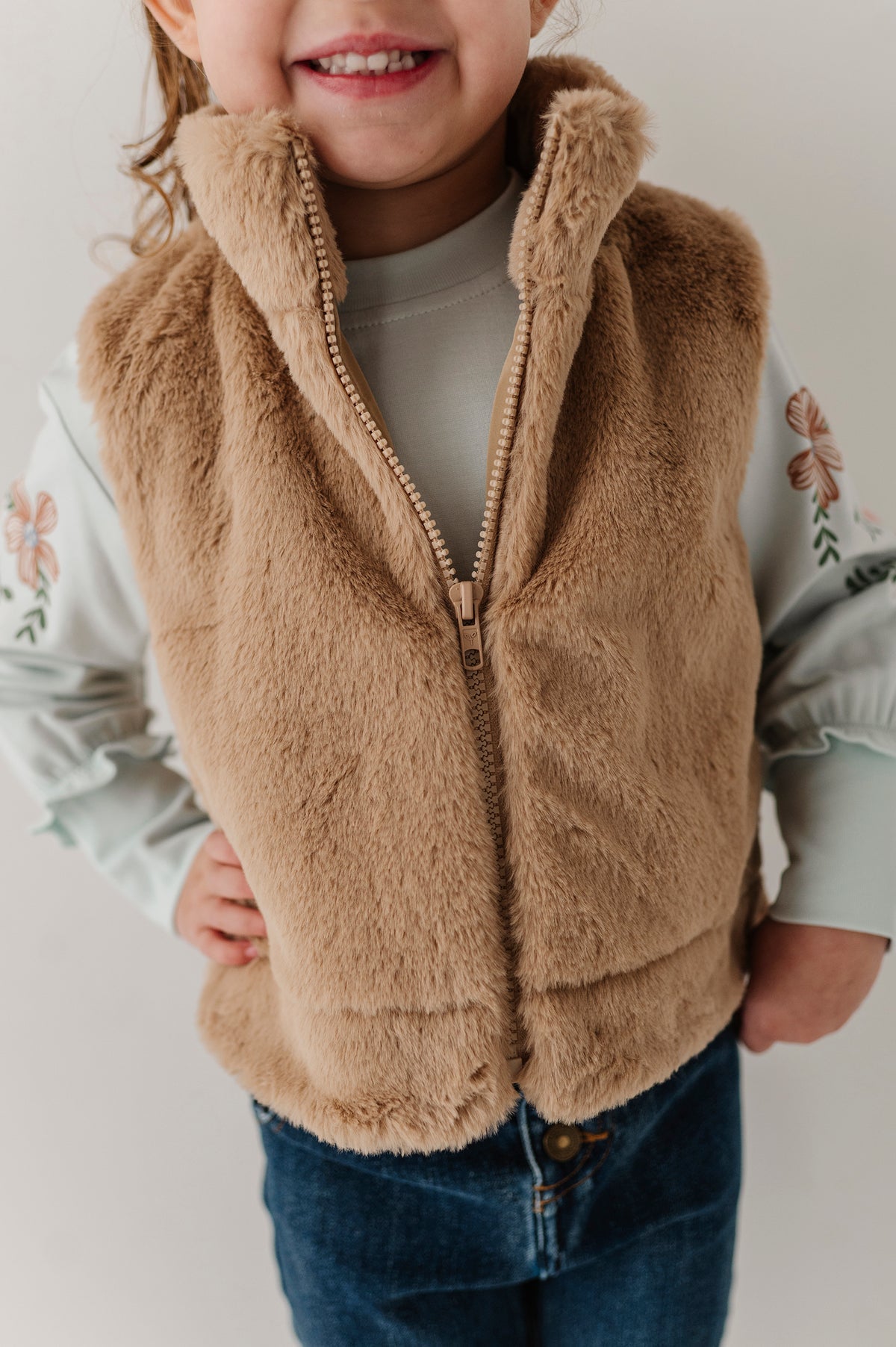 Girls Fur Vest- Beige by Babysprouts