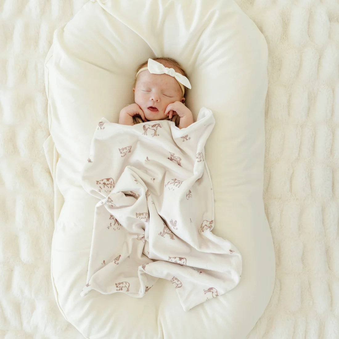 Minky Stretch Mini Blanket- Farm Animals by Saranoni