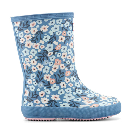 Kids First Classic Rain Boots- Medium Blue Floral Print by Hunter Boots
