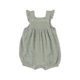 Smocked Front Overall Shortie - Desert Sage Solid Muslin by Angel Dear