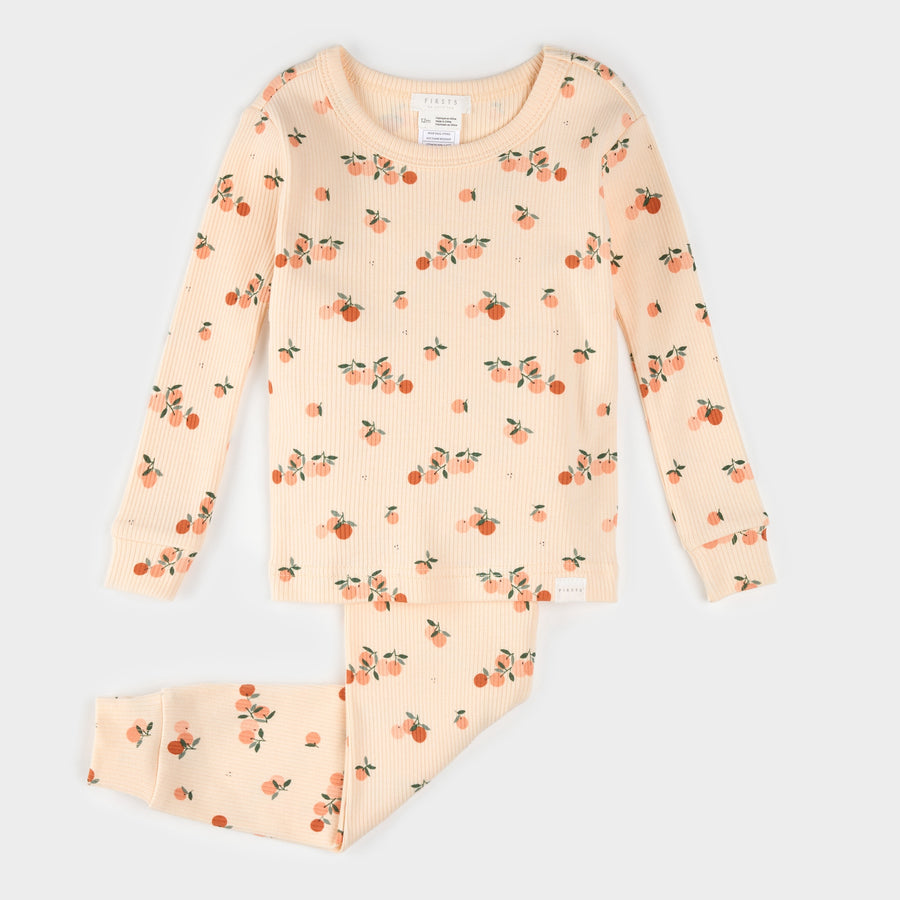 Agrumes on Ribbed Barely Coral Infant PJ Set by Petit Lem