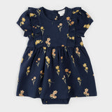 Daffodils on Navy Bodysuit Dress by Petit Lem