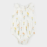 Daffodil Print on Ribbed Off-White Romper by Petit Lem