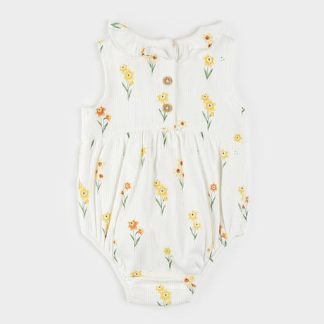 Daffodil Print on Ribbed Off-White Romper by Petit Lem