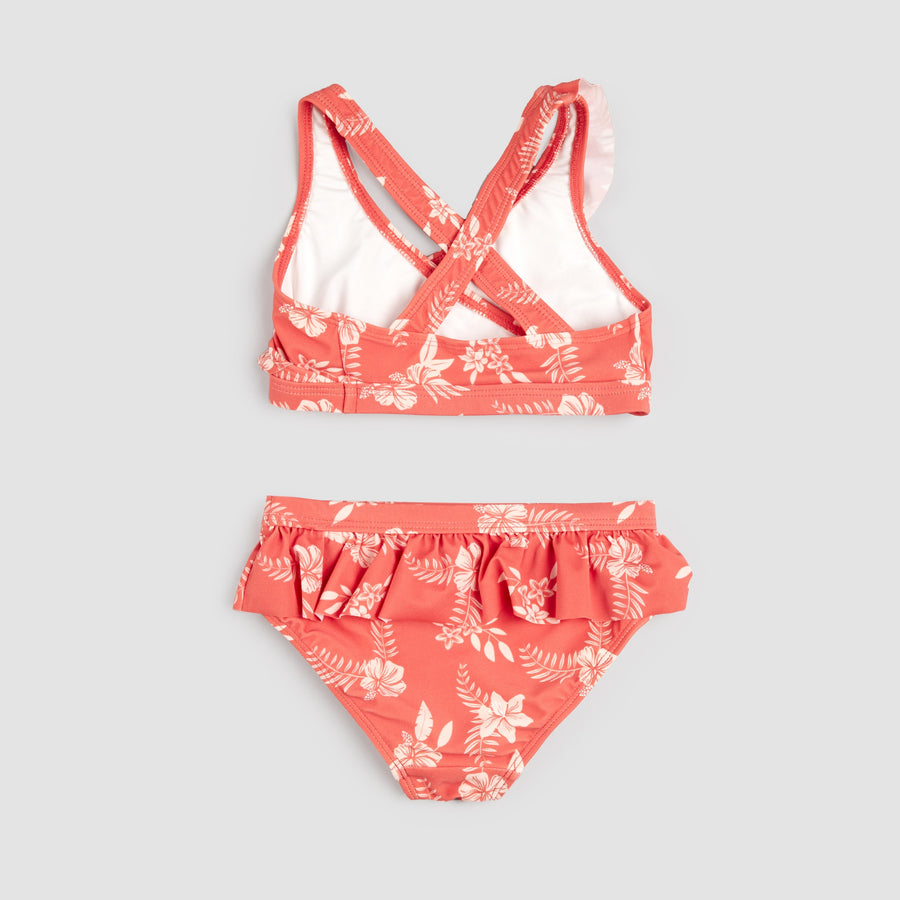 Hibiscus Print on Raspberry Cross-Over Bikini by miles the label.