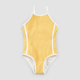 Hibiscus Print on Golden Hour Plush Swimsuit by miles the label.