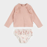 Ribbed Long-Sleeve Rose Quartz & Flamingos Rashguard Set by Petit Lem