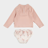Ribbed Long-Sleeve Rose Quartz & Flamingos Rashguard Set by Petit Lem