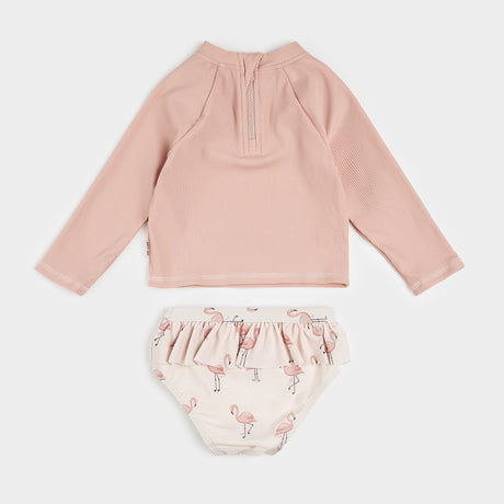 Ribbed Long-Sleeve Rose Quartz & Flamingos Rashguard Set by Petit Lem