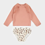 Ribbed Long-Sleeve Fiery Coral & Leopard Rashguard Set by Petit Lem