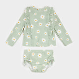 Daisy Print on Desert Sage Long-Sleeve Rashguard Set by Petit Lem