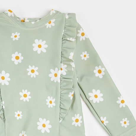 Daisy Print on Desert Sage Long-Sleeve Rashguard Set by Petit Lem