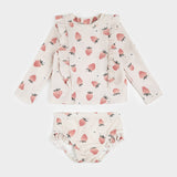 Strawberry Print on Crème Long-Sleeve Rashguard Set by Petit Lem