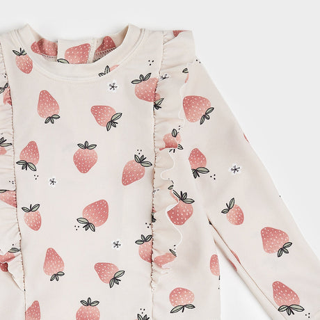 Strawberry Print on Crème Long-Sleeve Rashguard Set by Petit Lem