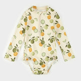 Citrus Print on Antique White Long-Sleeve One-Piece Swimsuit by Petit Lem