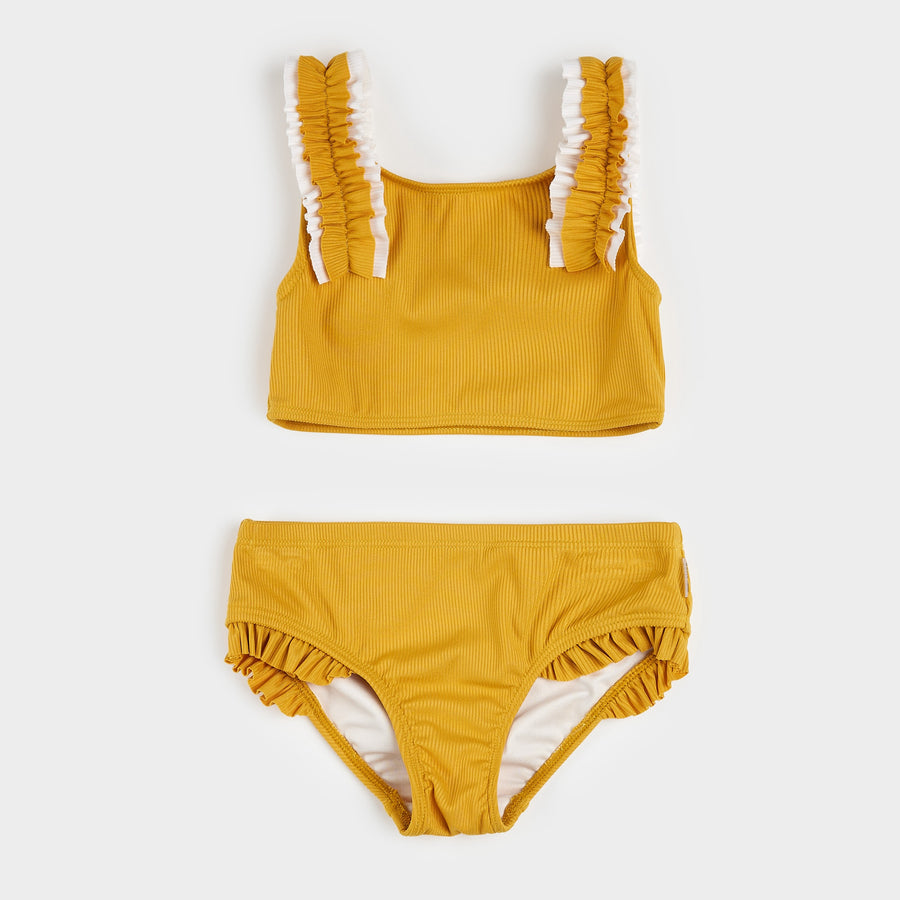 Bright Gold Ribbed Bikini by Petit Lem