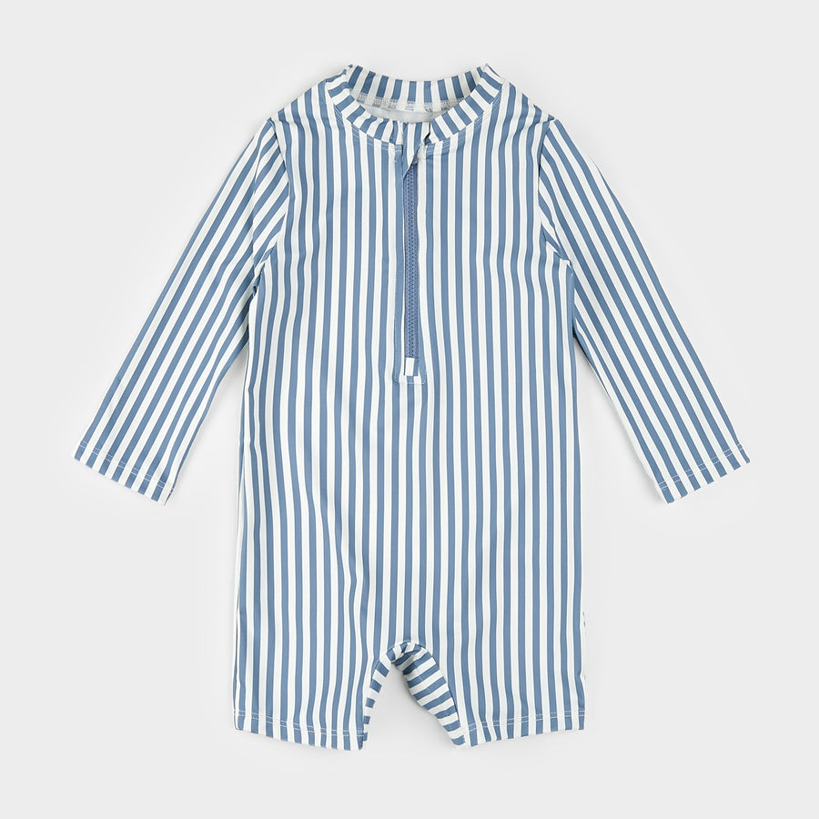 Blue Striped Swim Romper by Petit Lem