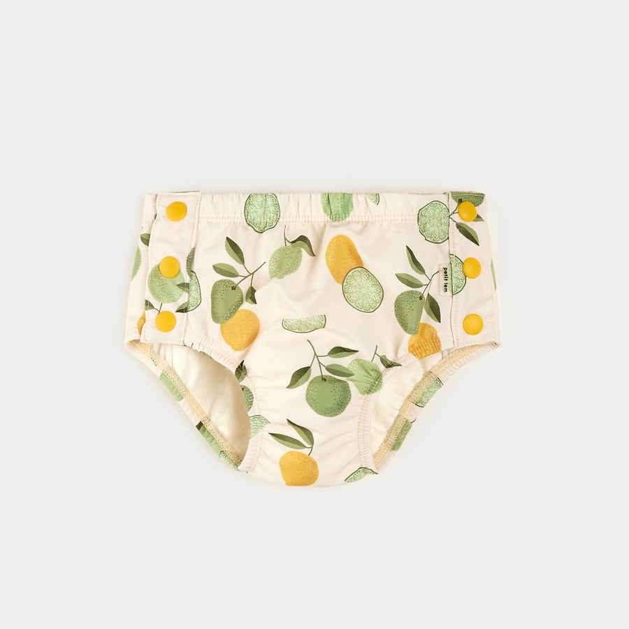 Citrus Print on Antique White Swim Diaper by Petit Lem