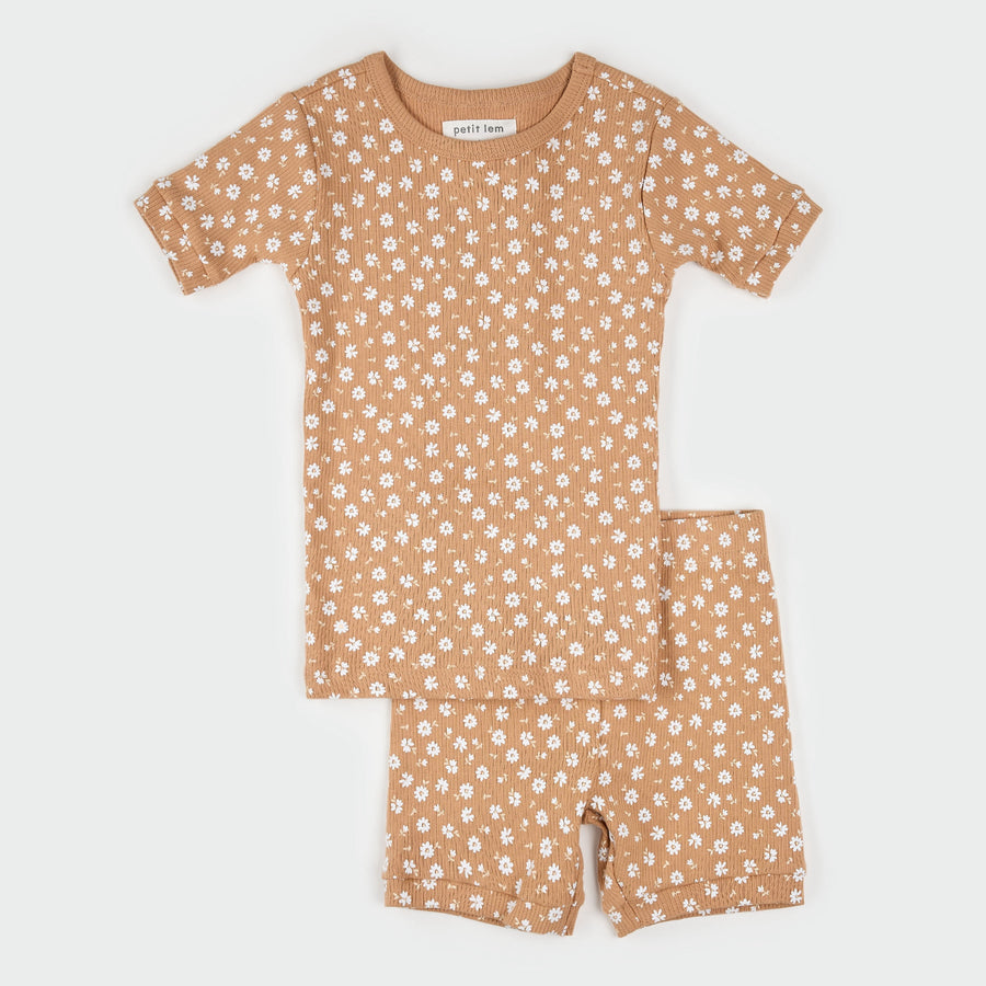Floral Print on Rosy Mango Summer Sleep Set by Petit Lem