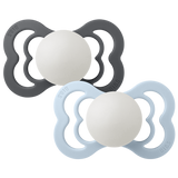 Supreme GLOW Pacifiers 2 Pk- Iron/Baby Blue by Bibs