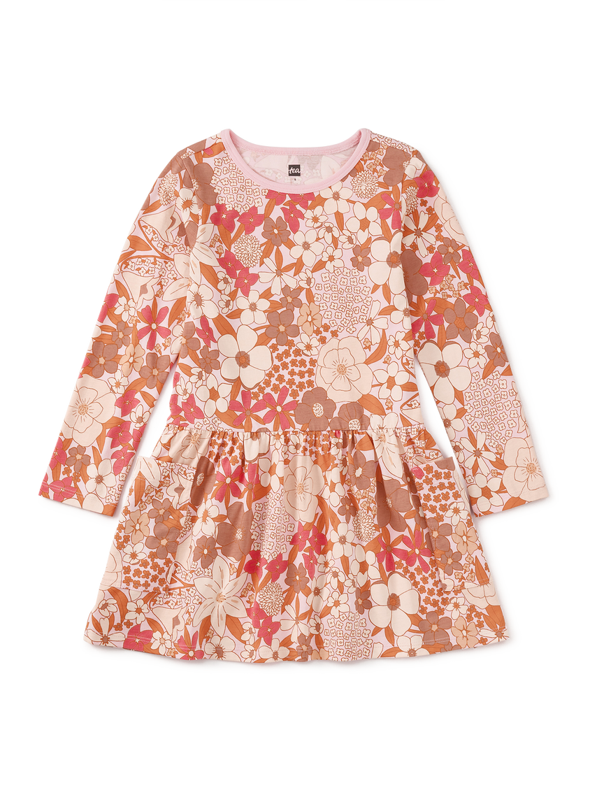 Long Sleeve Pocket Dress- Tonal Chelsea Garden Floral by Tea Collection