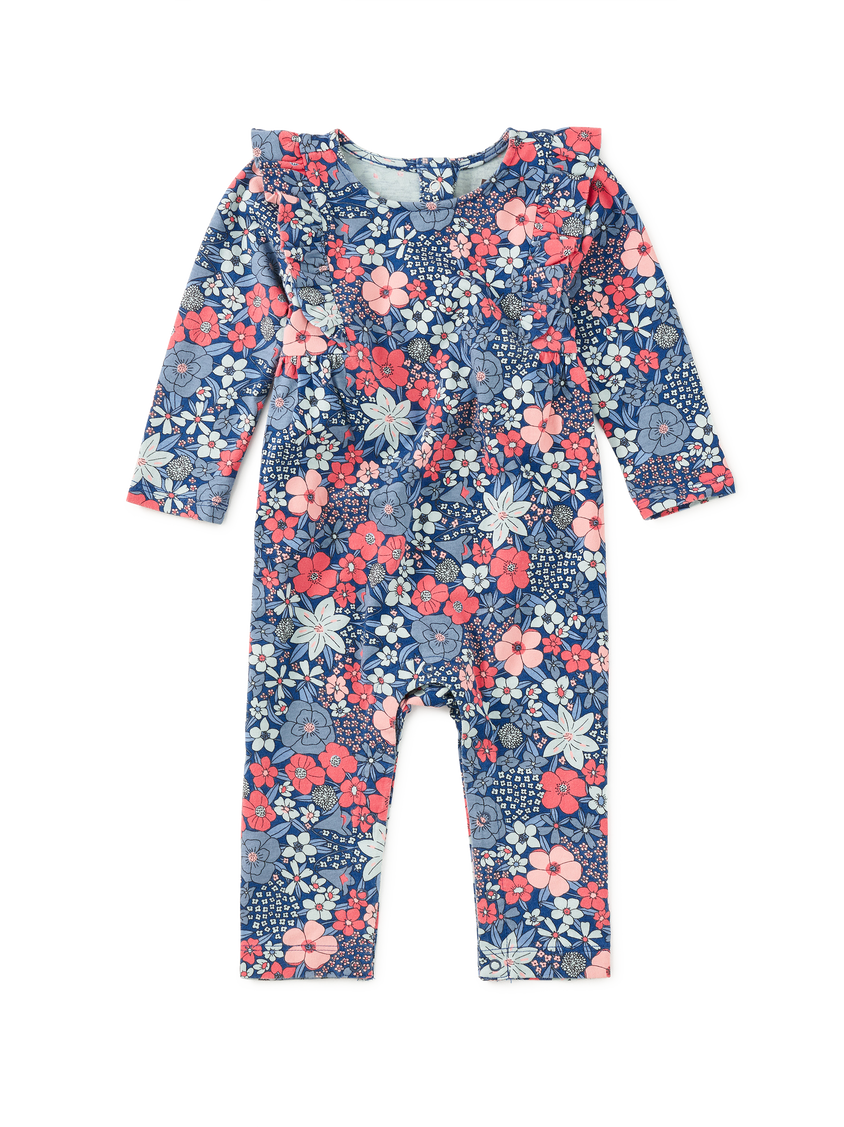 Ruffle Shoulder Baby Romper- Chelsea Garden Floral by Tea Collection