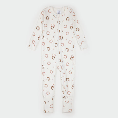 Horseshoe on Antique White Convertible Ribbed Sleeper by Petit Lem