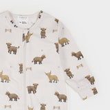 Highland Cow Print on Crème LunaKnit Sleeper by Petit Lem