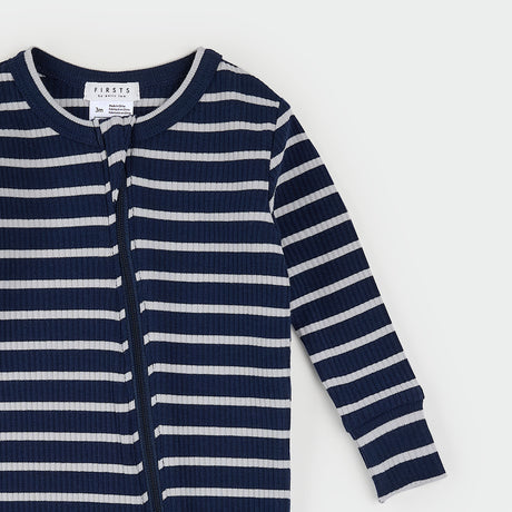 Indigo Striped Modal Rib Sleeper by Petit Lem