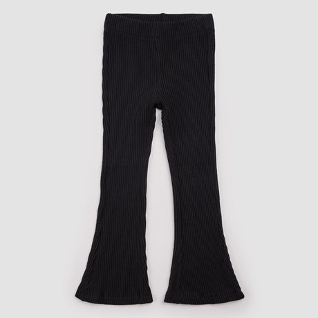 Black Flared Rib Leggings by Miles the Label