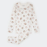 Horseshoe Print on Ivory Ribbed PJ Set by Petit Lem