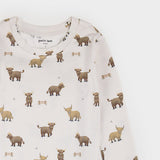Highland Cow Print on Crème LunaKnit PJ Set by Petit Lem