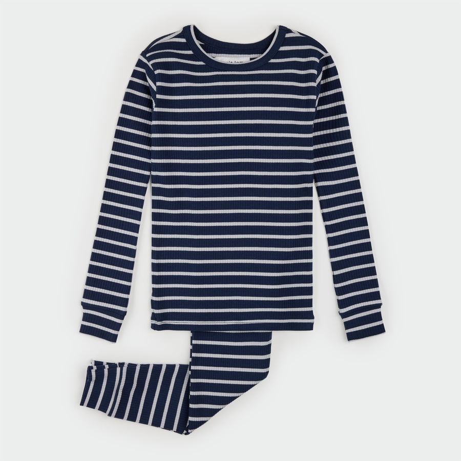 Indigo Striped Modal Rib PJ Set by Petit Lem