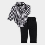 Black & White Tartan 3pc Flannel Outfit Set by Petit Lem