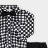 Black & White Tartan 3pc Flannel Outfit Set by Petit Lem