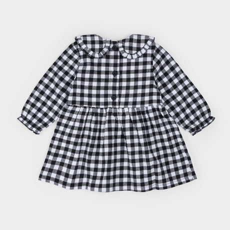 Black & White Tartan Flannel Dress Set by Petit Lem