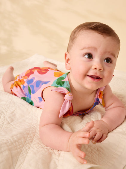 Tie Shoulder Baby Romper- Butterfly Spot by Tea Collection
