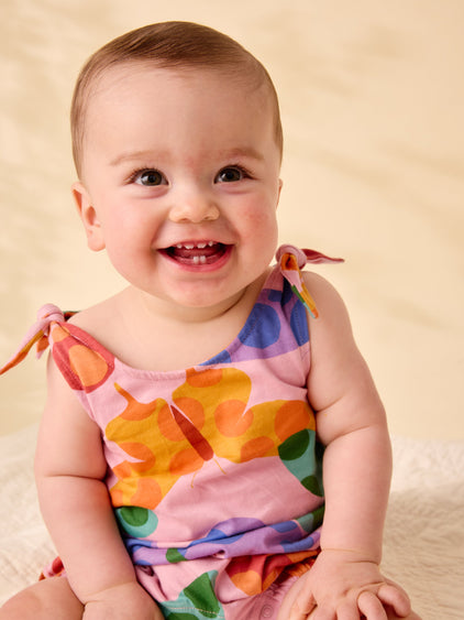 Tie Shoulder Baby Romper- Butterfly Spot by Tea Collection