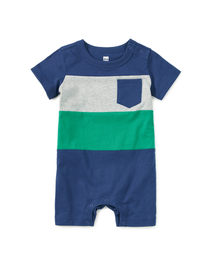 Colorblock Baby Romper- Naval Blue by Tea Collection