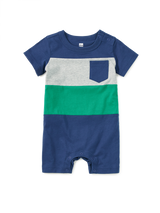 Colorblock Baby Romper- Naval Blue by Tea Collection